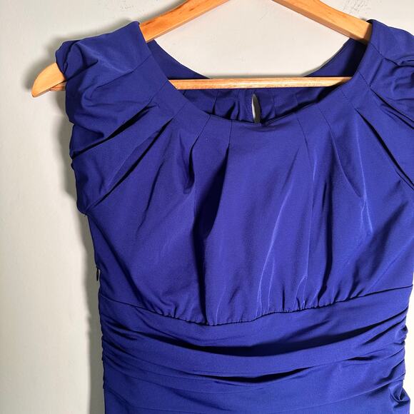 Diane Von Furstenberg Blue Jamila Ruched Dress Womens Size 0 Cap Sleeve DVF - Picture 5 of 16